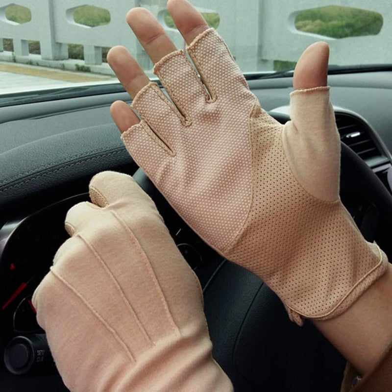 Ylucky Lightweight Summer Fingerless Gloves Men Women UV Sun Protection Driving Cotton Gloves Nonslip Touchscreen Mittens - Image 2